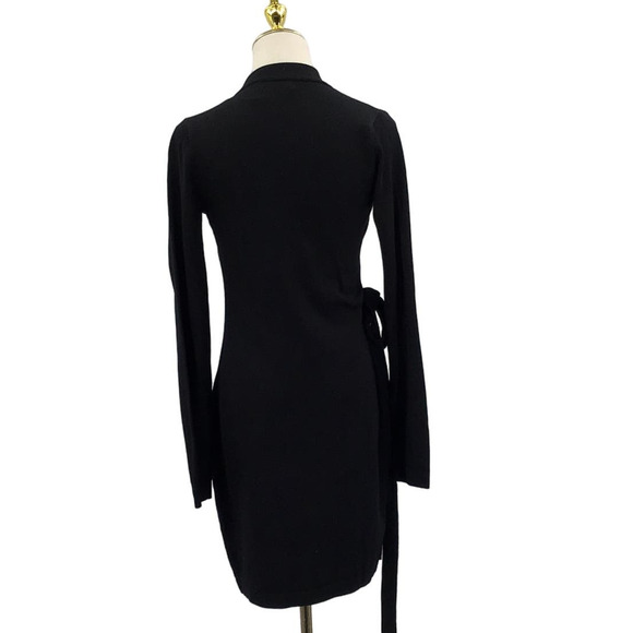 LULU'S SZ S Black Fall Favorites Long Sleeve Wrap Sweater Mini Dress NEW b120 - Picture 4 of 10